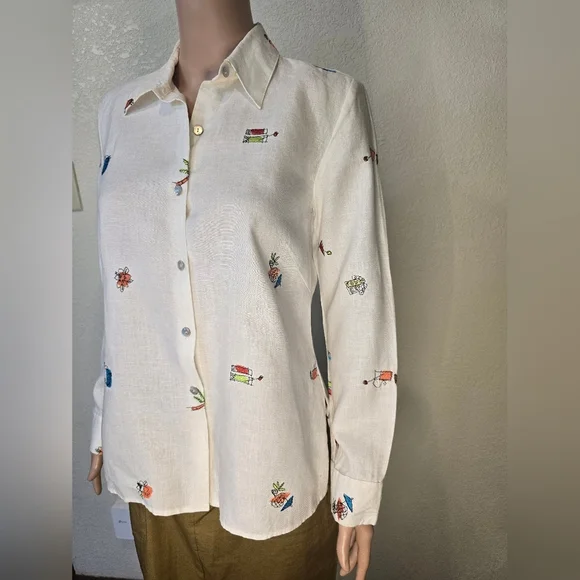 Women's RICHARD MALCOLM White 100% Irish Linen Shirt Size Small - Picture 5 of 12